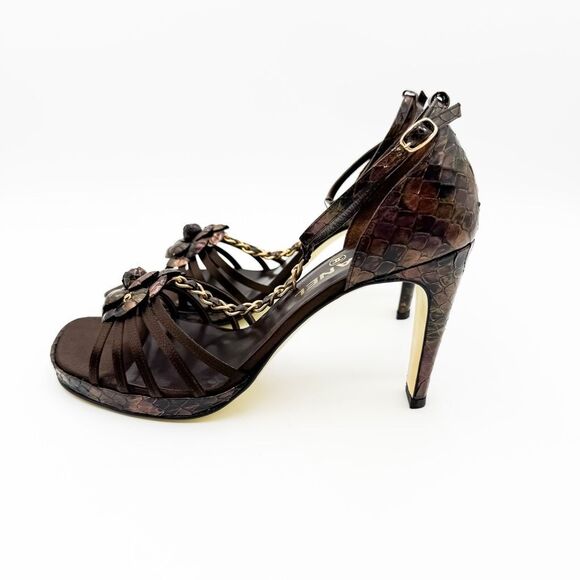 Chanel CC Camellia Snakeskin Python Platform Chain Sandals New Size EU 38 - Picture 6 of 12